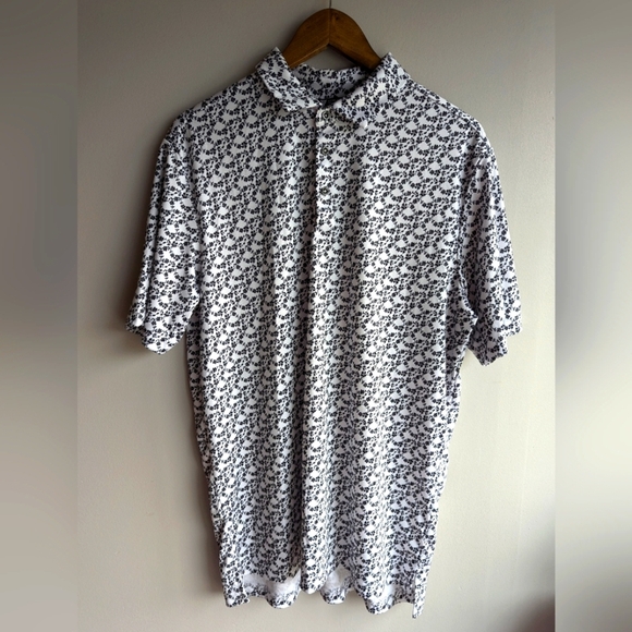 level wear Other - Level Wear Mens Polo Golf Shirt Floral Print Black and White Short sleeve Size L